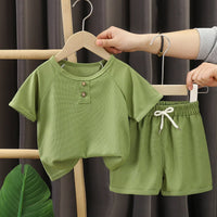 Summer Baby Boys Waffles Clothes Sets Kids Solid Shirt +shorts 2pcs Suit Toddler Costume Summer Children's Clothing Casual Sets