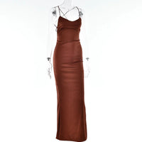 Sexy Spaghetti Strap Satin Dresses Women Elegant Backless Lace Up Mermaid Dress Woman Sleeveless Slim Bodycon Party Long Dress