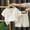 Summer Baby Boys Waffles Clothes Sets Kids Solid Shirt +shorts 2pcs Suit Toddler Costume Summer Children's Clothing Casual Sets