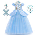 2-10Y Cinderelle Dress Princess Cosplay Costume for Girls Fancy Dress Up 2025 Kids Christma Birthday Party Outfit with Gloves