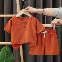 Summer Baby Boys Waffles Clothes Sets Kids Solid Shirt +shorts 2pcs Suit Toddler Costume Summer Children's Clothing Casual Sets