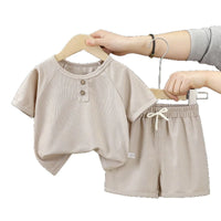 Summer Baby Boys Waffles Clothes Sets Kids Solid Shirt +shorts 2pcs Suit Toddler Costume Summer Children's Clothing Casual Sets