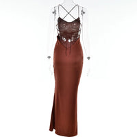 Sexy Spaghetti Strap Satin Dresses Women Elegant Backless Lace Up Mermaid Dress Woman Sleeveless Slim Bodycon Party Long Dress