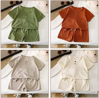 Summer Baby Boys Waffles Clothes Sets Kids Solid Shirt +shorts 2pcs Suit Toddler Costume Summer Children's Clothing Casual Sets