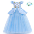 2-10Y Cinderelle Dress Princess Cosplay Costume for Girls Fancy Dress Up 2025 Kids Christma Birthday Party Outfit with Gloves